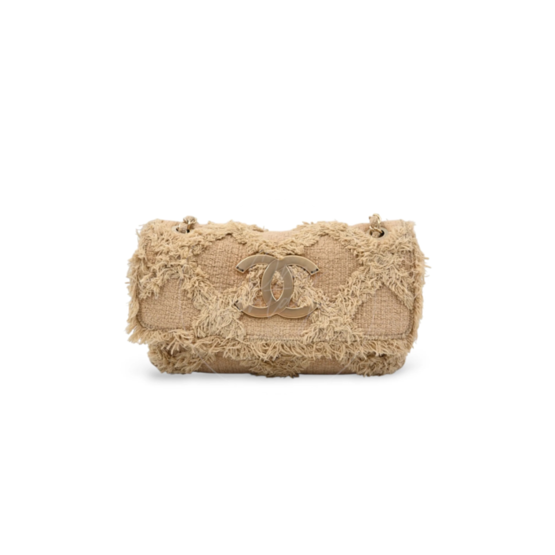 Ch**el master beige tweed fringe nature flap bag (26*16*5cm)